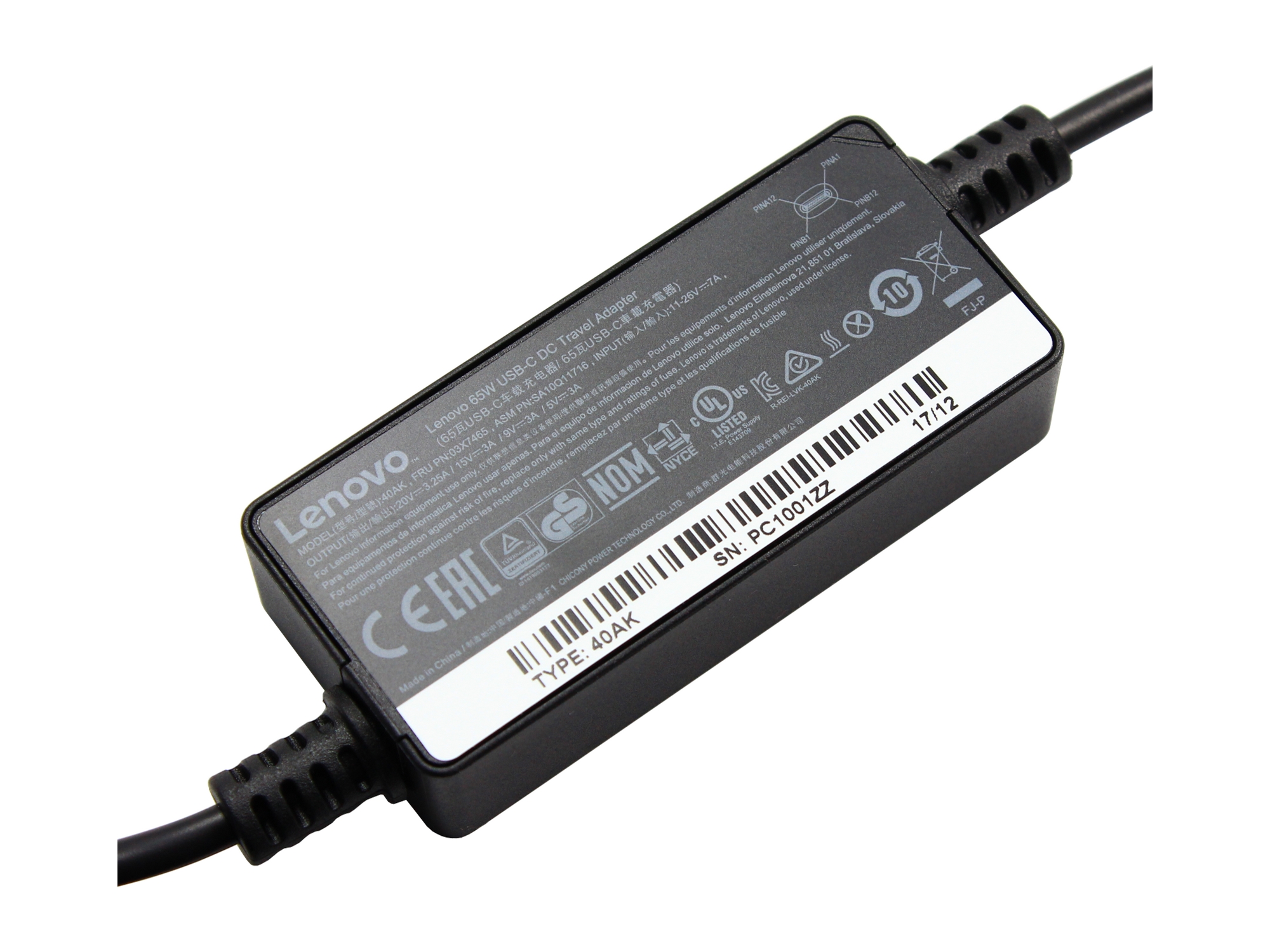Incarcator auto original Lenovo ThinkPad T490 Type 20RY, 20RX, 65W, USB-C