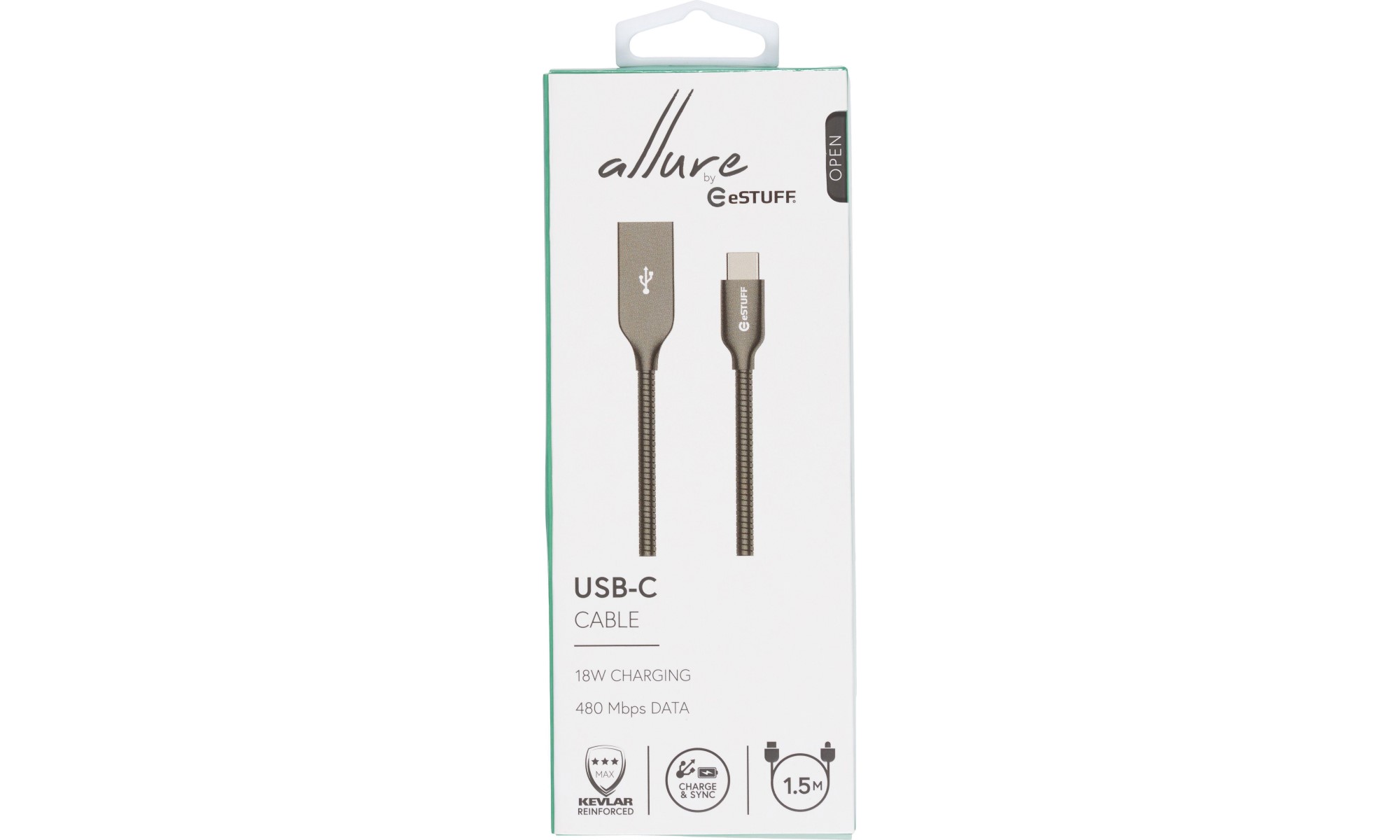 Cablu de incarcare cu armatura de otel si kevlar, USB-A - USB-C, lungime 1.5m, eSTUFF Allure Series Cablu de incarcare cu armatura de otel si kevlar, USB-A - USB-C, lungime 1.5m, eSTUFF Allure Series