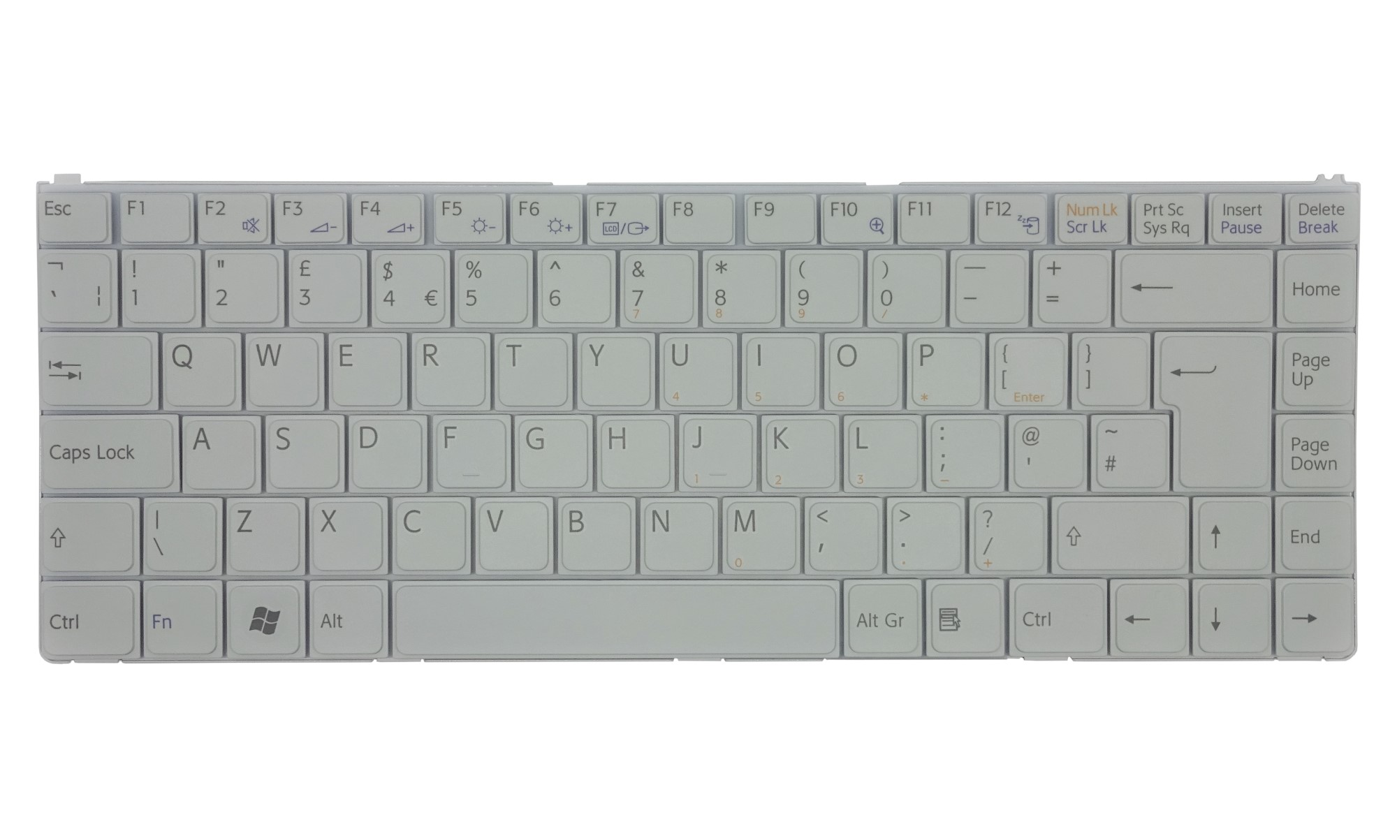 Tastatura compatibila Sony VAIO VGN-N100, VGN-N200, VGN-N300, alba, fara iluminare, layout UK Tastatura compatibila Sony VAIO VGN-N100, VGN-N200, VGN-N300, alba, fara iluminare, layout UK