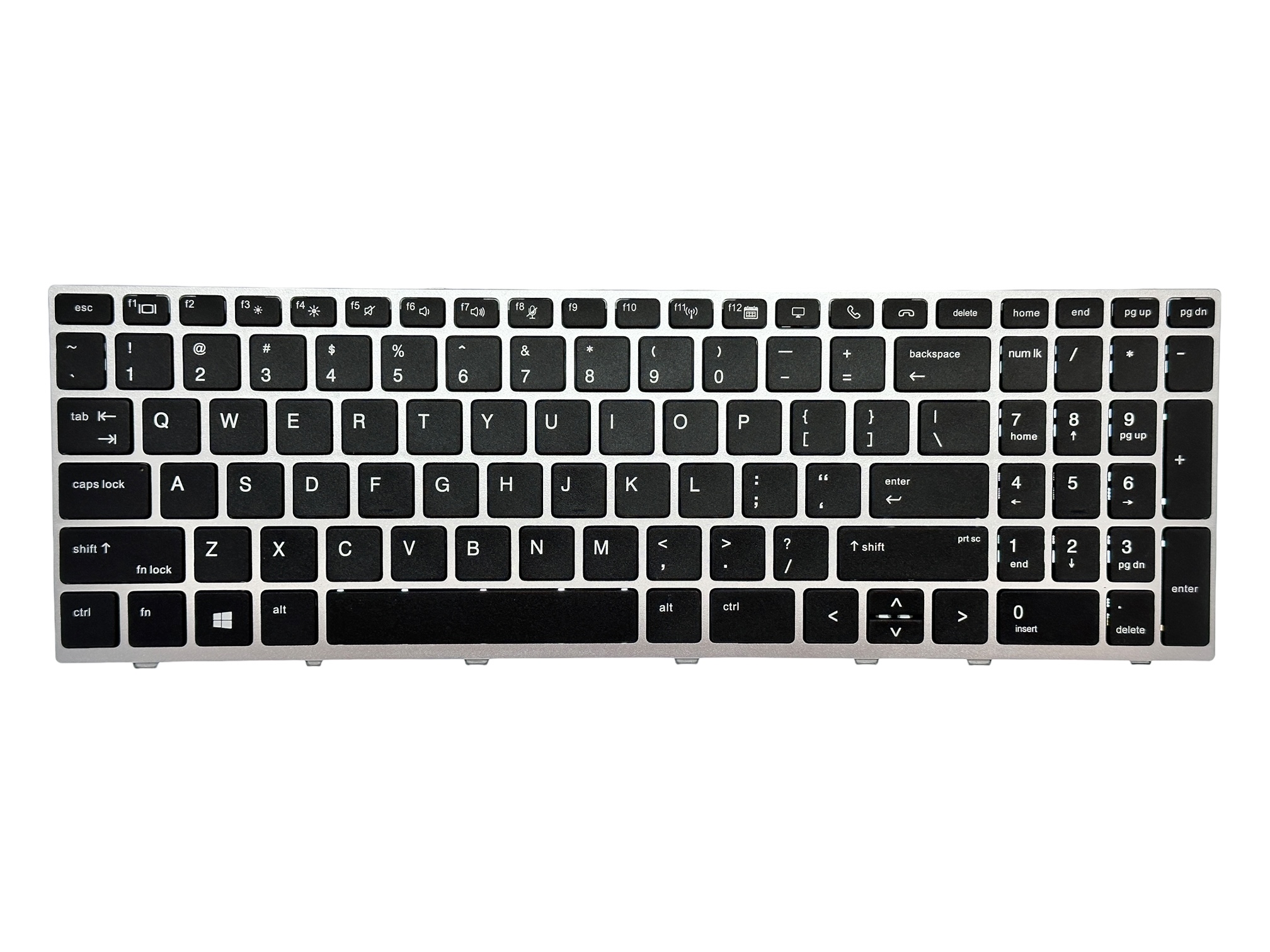 Tastatura compatibila HP EliteBook 755 G5, 850 G5, 850 G6, rama argintie, taste negre, layout US cu iluminare Tastatura compatibila HP EliteBook 755 G5, 850 G5, 850 G6, rama argintie, taste negre, layout US cu iluminare