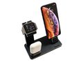Stand incarcare 3 in 1, pentru iPhone XS, X, XS Max, XR, 8, 8 Plus, 7, 7 Plus, 6S, 6S Plus, 6, 6 Plus, SE, 5S, 5C, 5, AirPods, Apple Watch 4, 3, 2, 1, aluminiu, negru, model DRLN0117