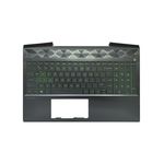 Carcasa superioara neagra, cu tastatura cu iluminare verde pentru laptop HP Pavilion Gaming 15-cx​, L21862-B31